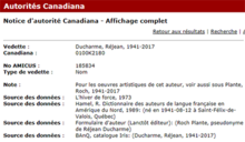 Autorité tirée du fichier d'autorité Canadiana